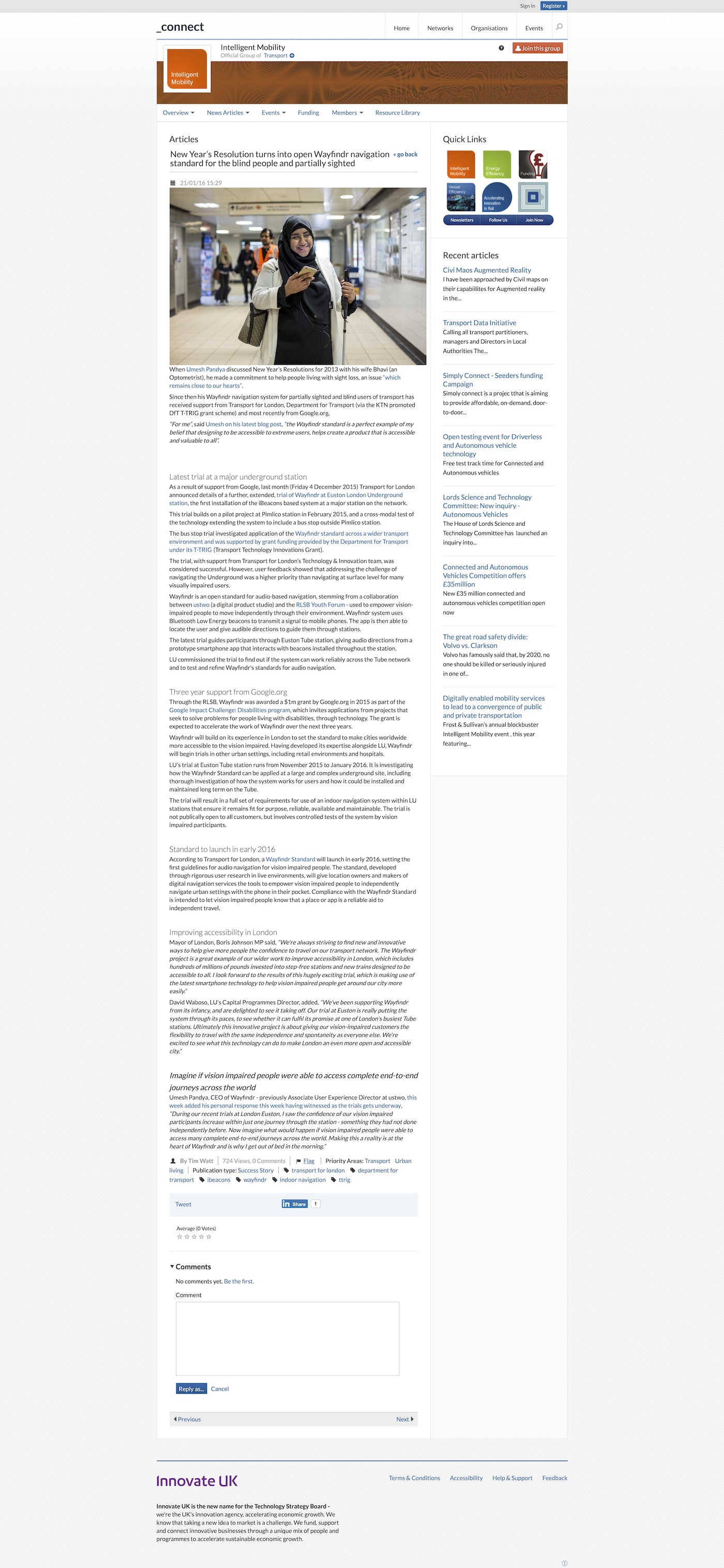 KTN Content marketing that effectively promoted the DfT T-TRIG fund - via the Intelligent Mobility themed blog on the Innovate UK  _connect platform.